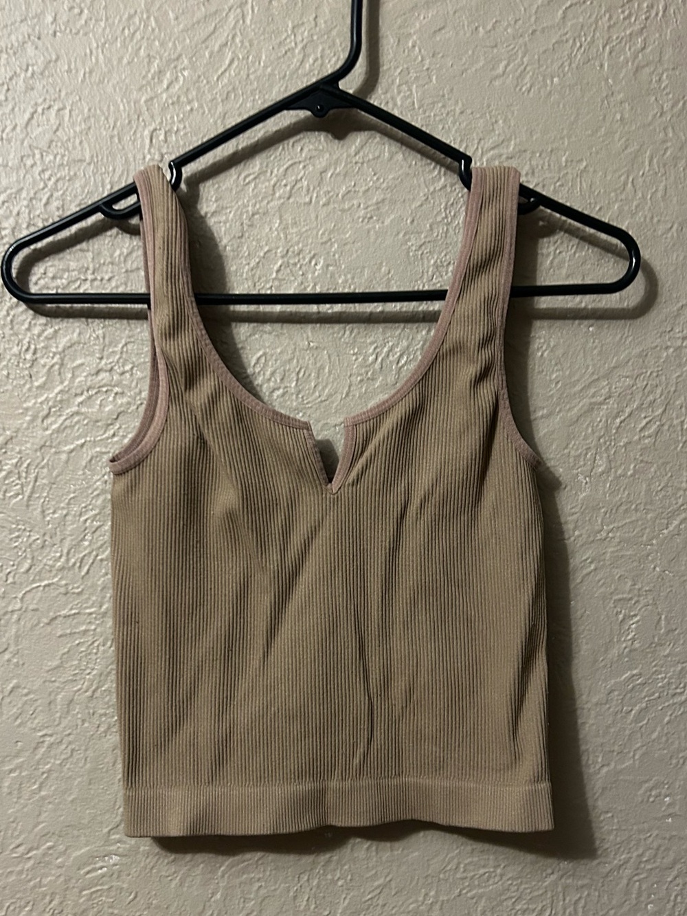 Ribbed V-Notch Tank Top - Taupe